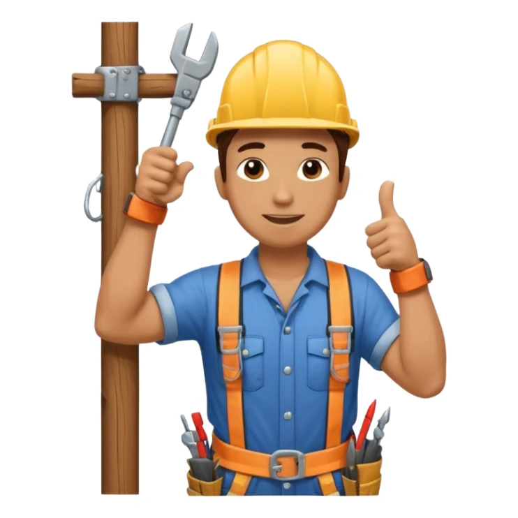 Un electricista subido en el poste de luz con todos sus implementos de seguridad haciendo like sticker