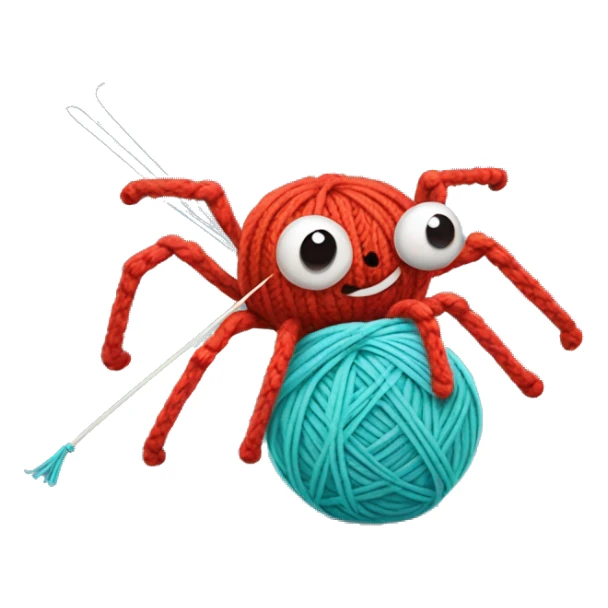 spider holding a ball of yarn and knitting needles sticker