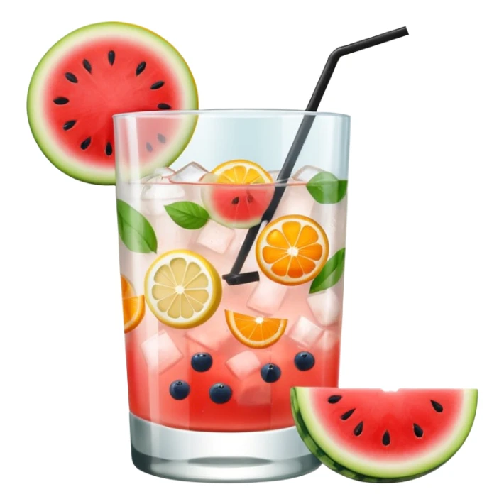 summer cocktail with lemon, watermelon, orange sticker