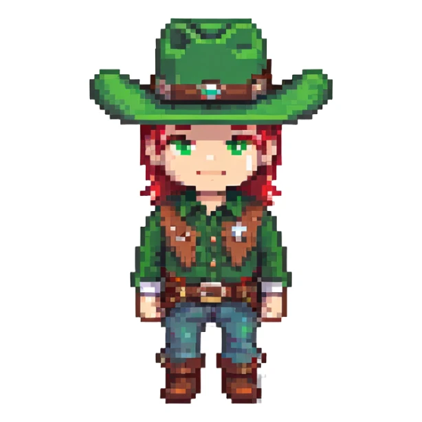 Cowboy with a green hat without a star, western clothes sticker