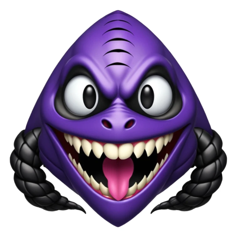 pyramide noir avec sourire de venom et des taches violettes en arriere plan sticker