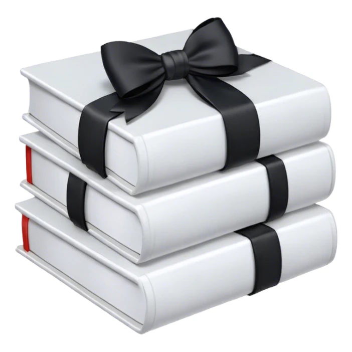 Stack of white books with clack bow on top sticker