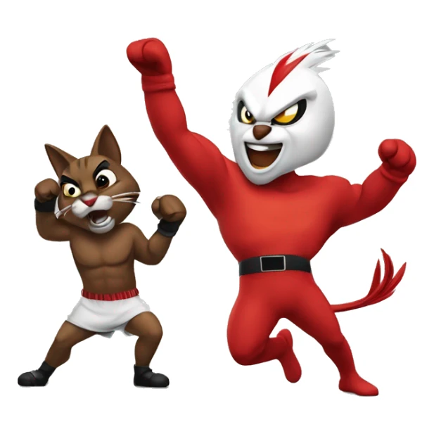 Cartoon Cardinal winning a fight with cartoon wildcat sticker