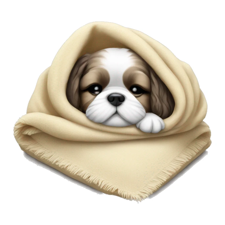 Realistic Shi - tzu puppy sleeping with a blanket sticker