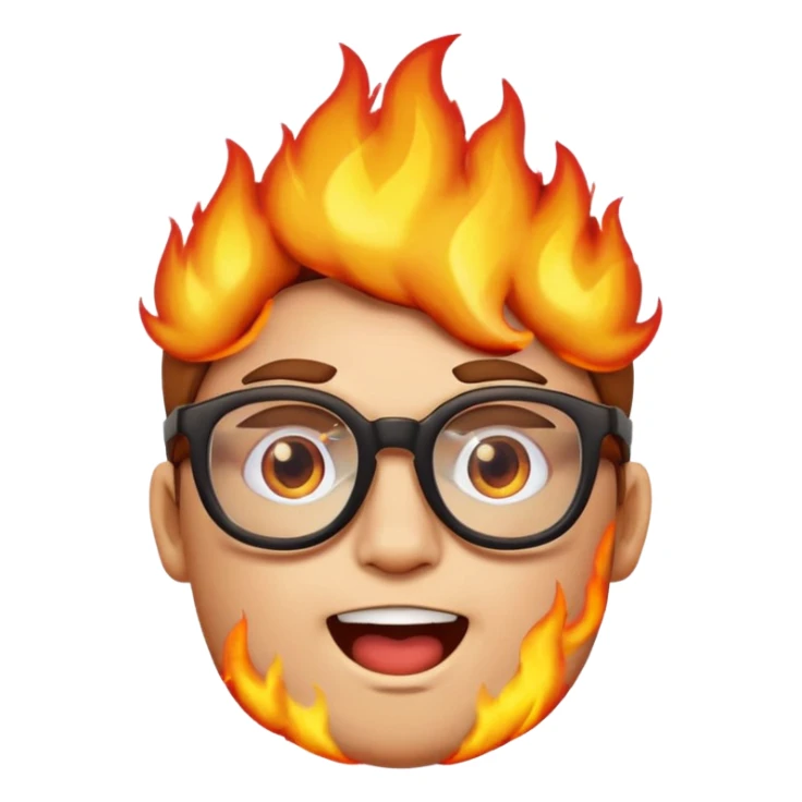 fiery nerd emoji with fire, thick glasses, burning, geeky expression sticker