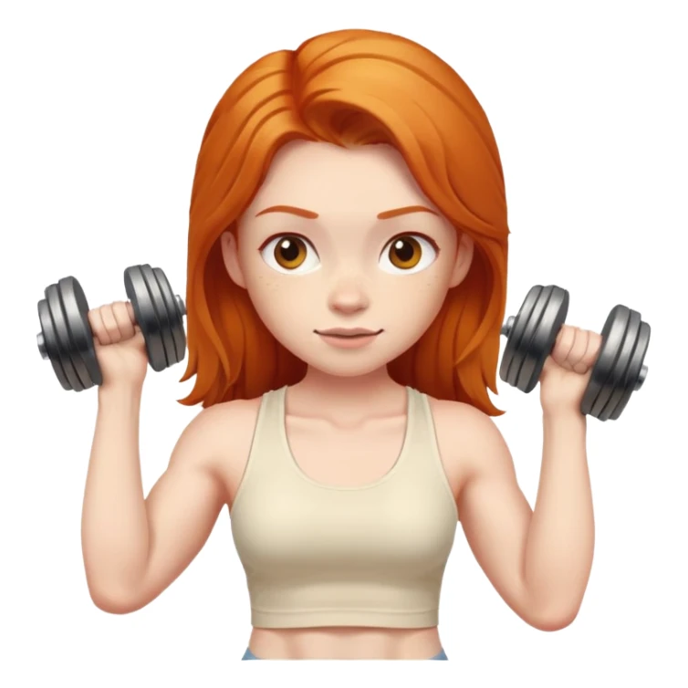 Ginger gym girl with dumbbells and cream tank top sticker