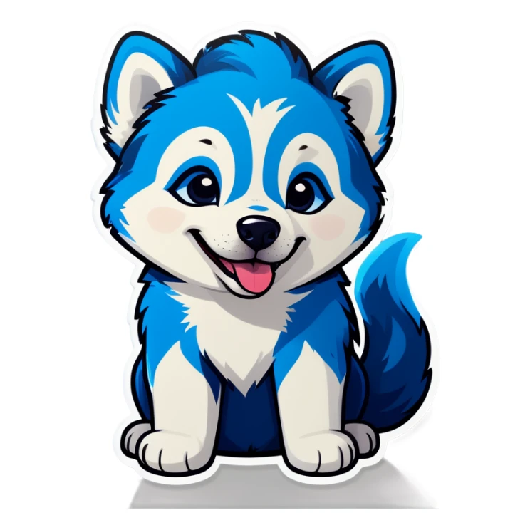 Husky puppy blue curly haircut happy sticker