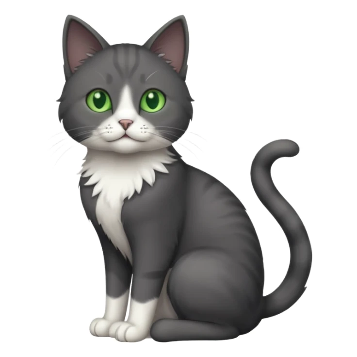 full body solid dark grey cat with green eyes, white paws and white whiskers sticker