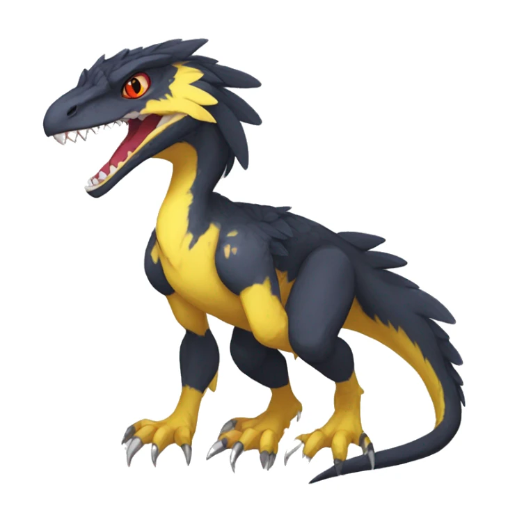Anthro Cute cool black red white yellow nargacuga-velociraptor-sergal animal hybrid Fakemon full body sticker