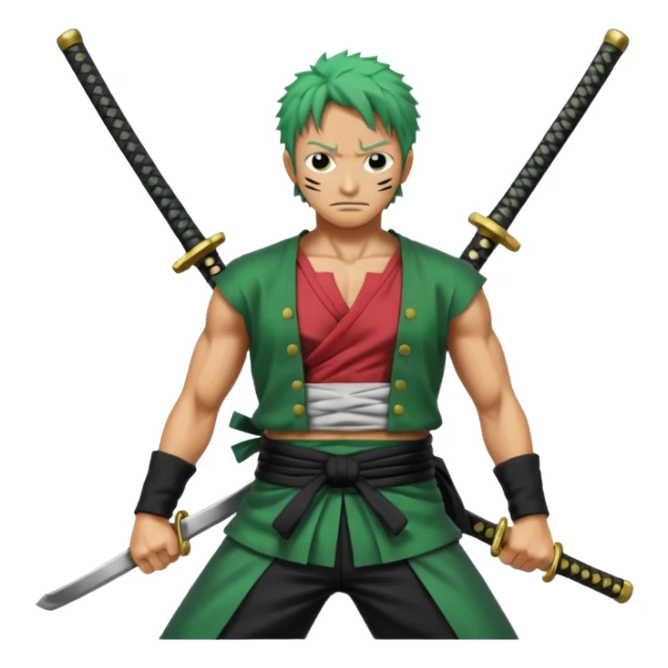 Has a zoro de one piece con sus tres katanas más epico en pocision de ataque y estilo anime  sticker