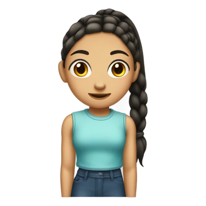 girl with ponytail and black circle of cheek  sticker