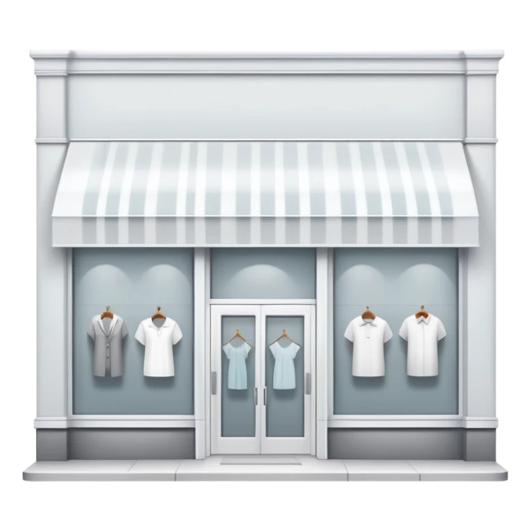 Simple clean storefront icon with soft accents, modern clothing store facade, minimalist design with polished look sticker