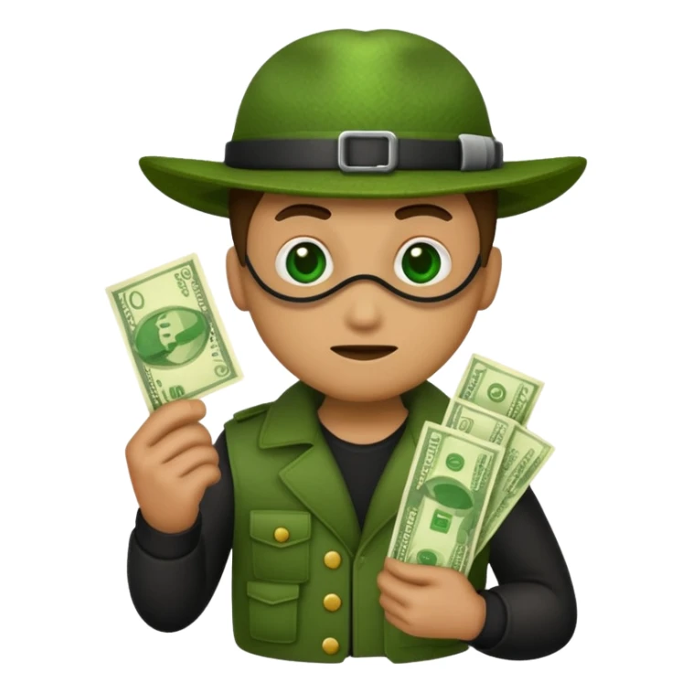 Make a robber emoji holding a bank cash sticker