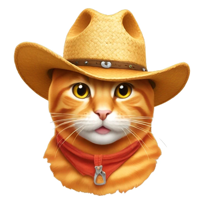 Orange cat wearing a cowboy hat with straw in his mouth  sticker