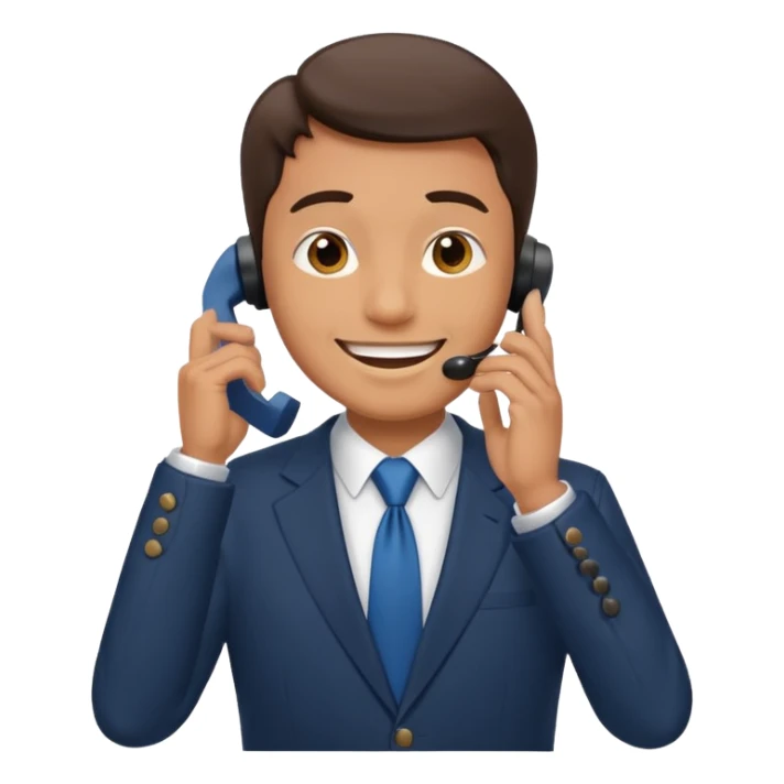 A man on the phone about to make a complaint but happy sticker