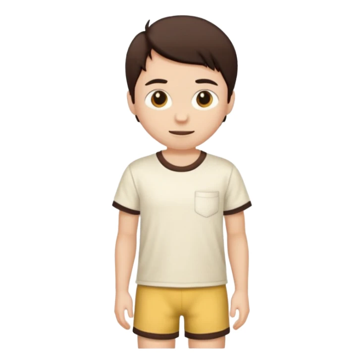 Pajamas with dark brown shorts and a light cream T-shirt sticker