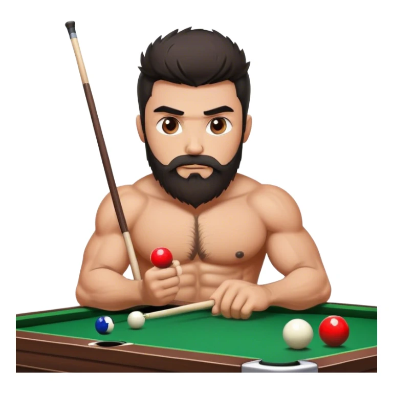 Dark haired bearded hairy chest muscle man playing snooker sticker