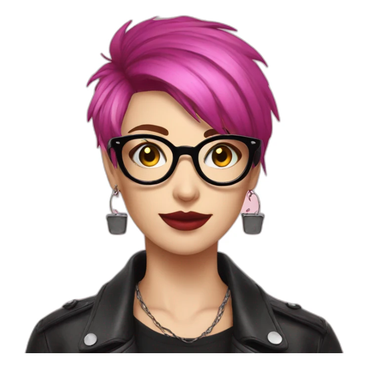 Punk female earrings , glasses,read and black short hair, sticker