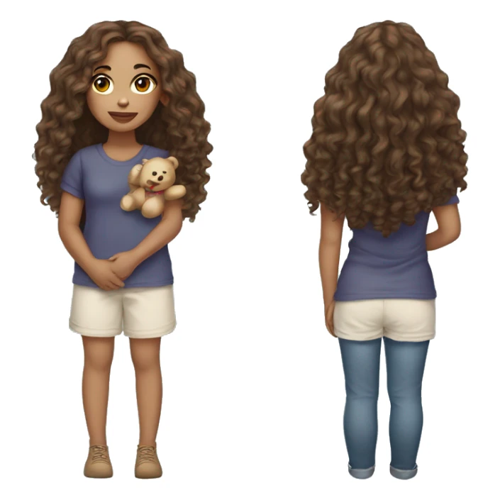 Lightskin girl with long wavy hair holding a teddy bear sticker