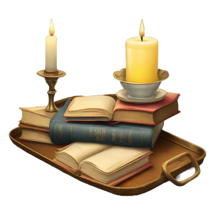 vintage tray with books and candle sticker