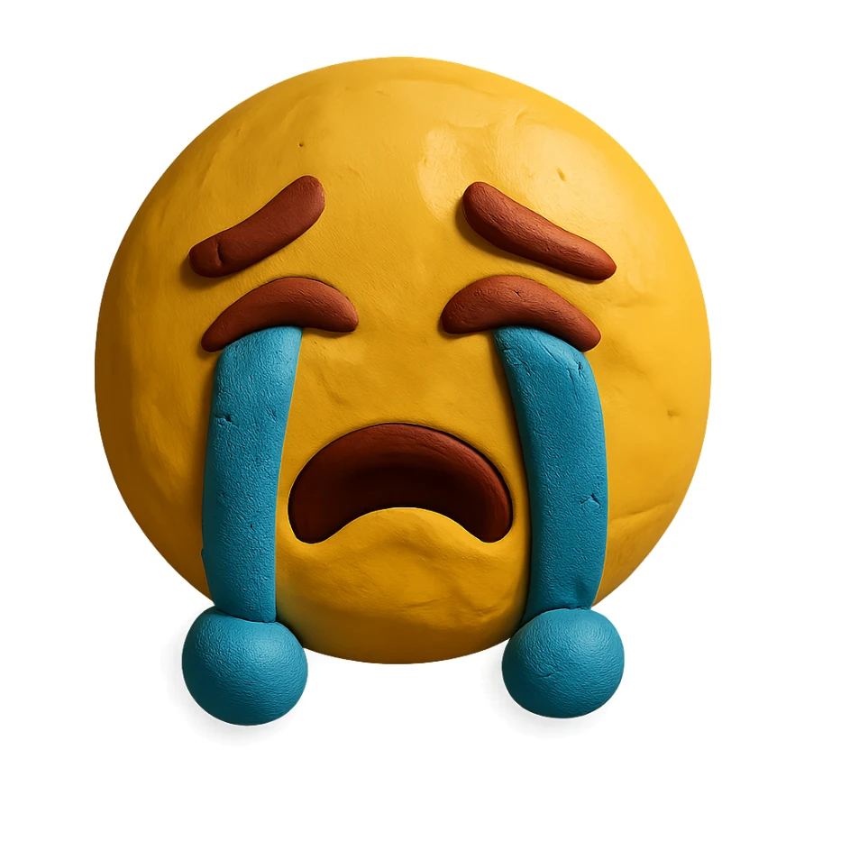 funny crying emoji in claymation style sticker