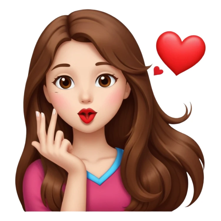 girl with long brown hair blowing a heart kiss sticker