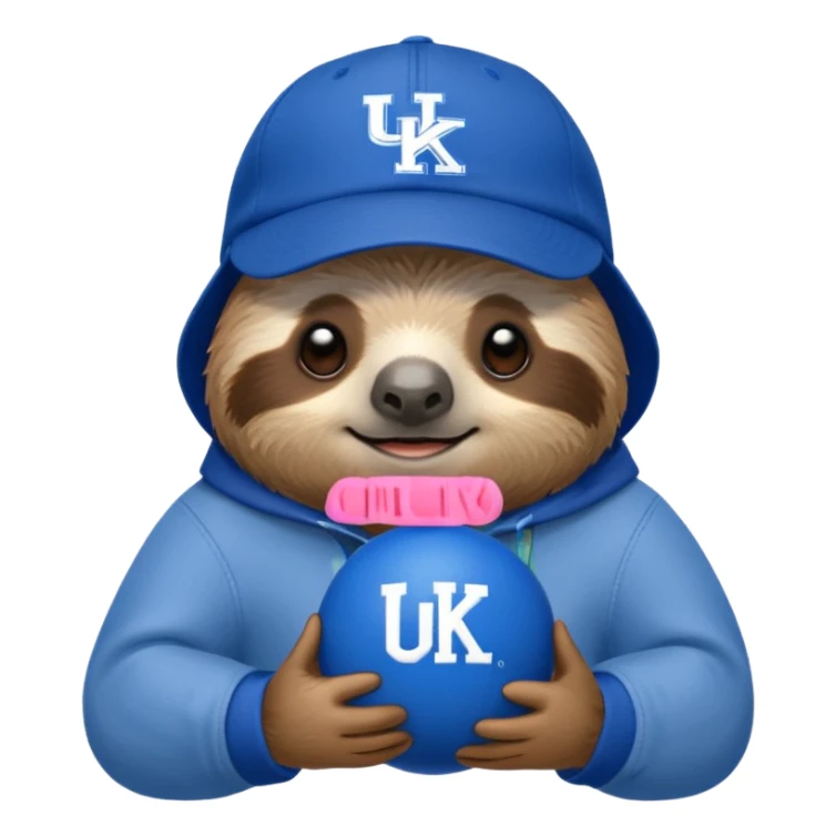 Sloth with a blue ball cap and UK for university of Kentucky  sticker