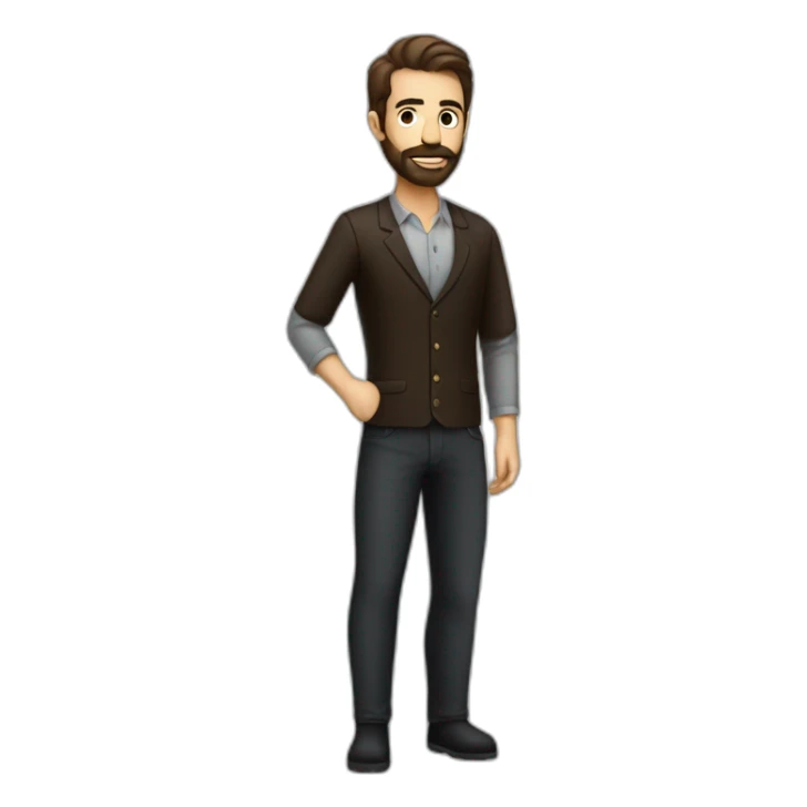 Skinny brown haired Bartender, with a beard wearing black mixing a stirred cocktail sticker