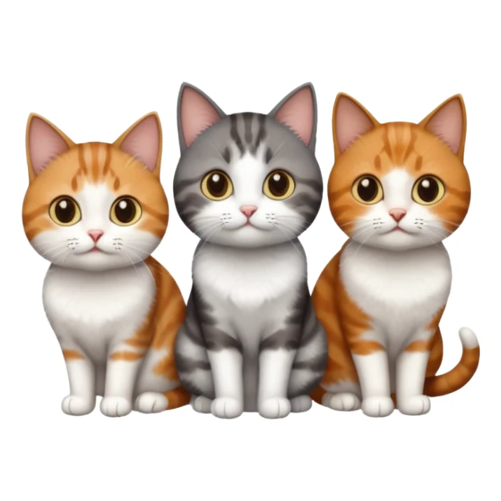 3 different coloured short haired cats including; a dark brown tabby and white cat, and a dark grey and white and a ginger and white sticker