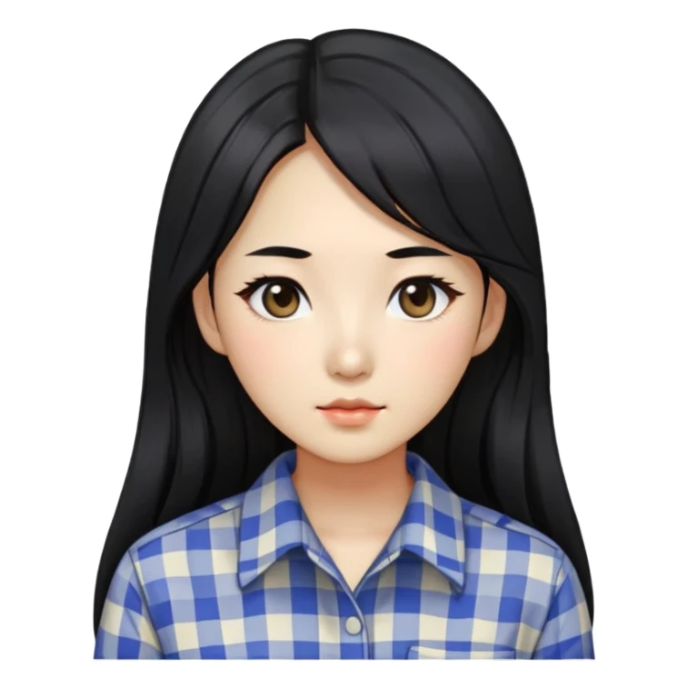 Beautician,Black hair,long hair,Black eyes,Korean, check pattern shirts sticker