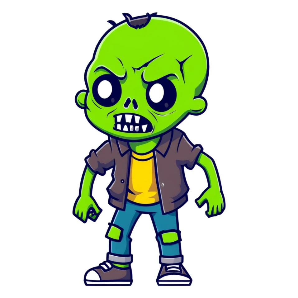 cartoon zombie with green skin and ragged clothes sticker