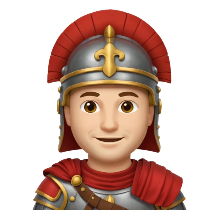 Emoji portrait of a Roman legionary. Helmet, armor, stern expression. sticker