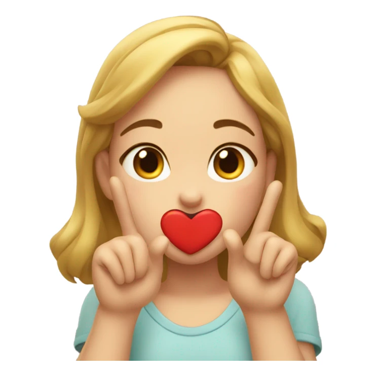 Girl winking while blowing a kiss holding her hands in a heart sticker