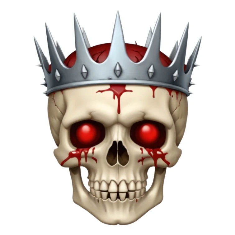 Human skull crowned with iron thorns, blood-soaked, dark medieval gothic sticker