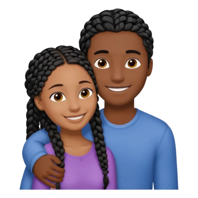 Dark black girl with black braids, smiling, and embracing her tan white boyfriend with straight brown hair sticker
