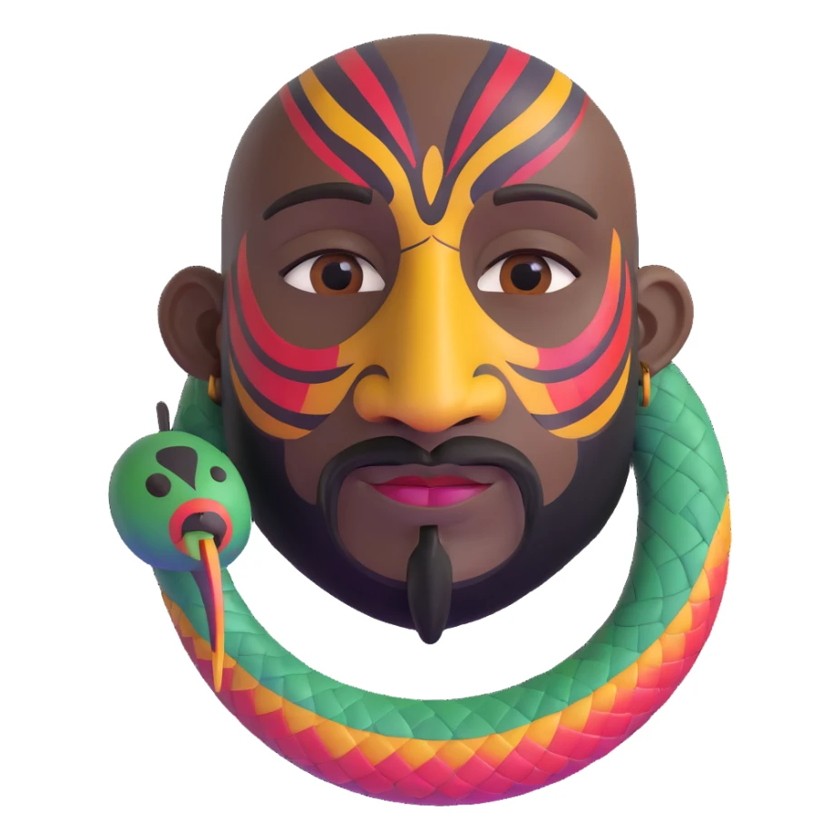 Oxumarê, African rainbow serpent deity with human face, having a small goatee beard and a mole on the left side below the lip sticker