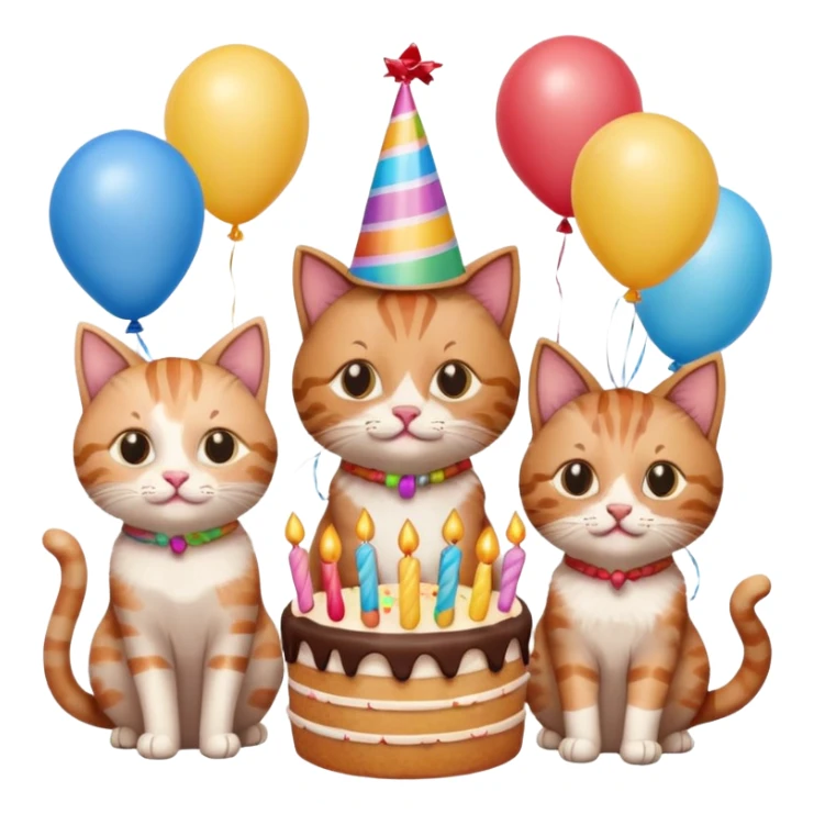 3 cats and a kitten at a birthday party sticker
