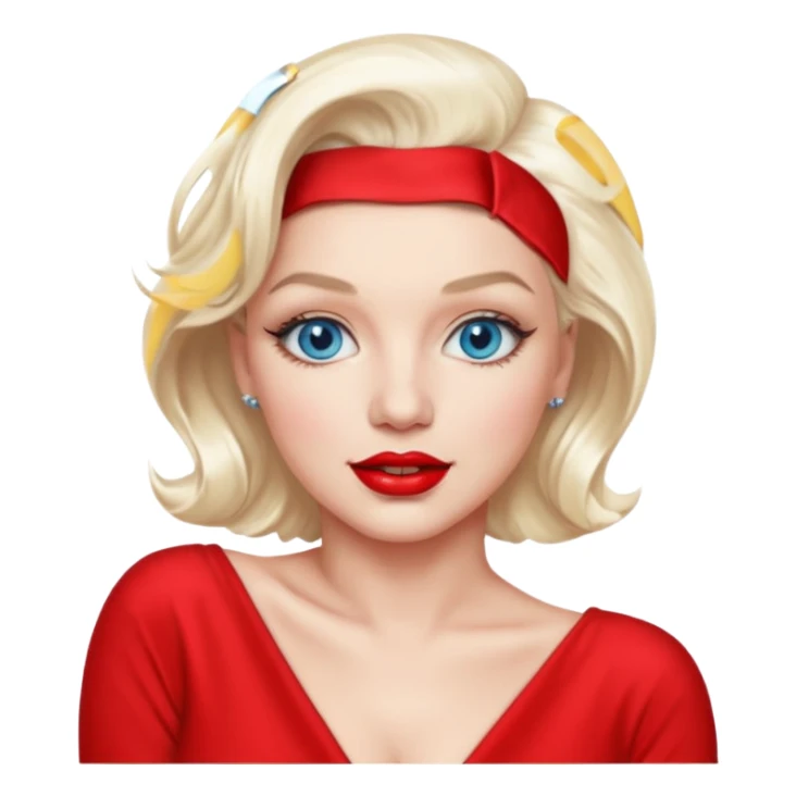 Marilyn Monroe with blue eyes, platinum blonde hair, red outfit sticker