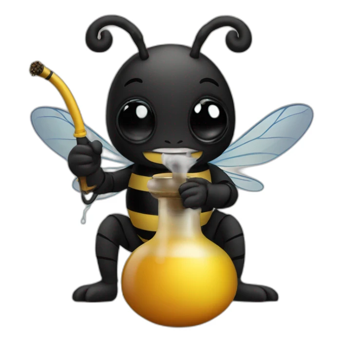 a black bee holds a hookah in its paws and smokes it through a pipe sticker