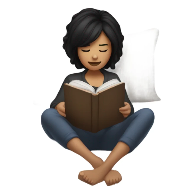 Girl with black hair lying in bed reading on her kindle sticker
