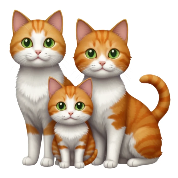 full body of 3 tiny short hair cats including a dark grey and white cat with green eyes, a ginger and white with orange eyes and a brown tabby and white with hazel eyes sticker