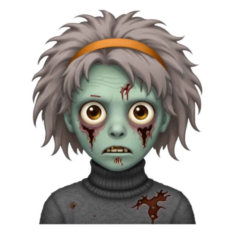 brown fluffy haired grey zombie with turtleneck sweater and hair band sticker