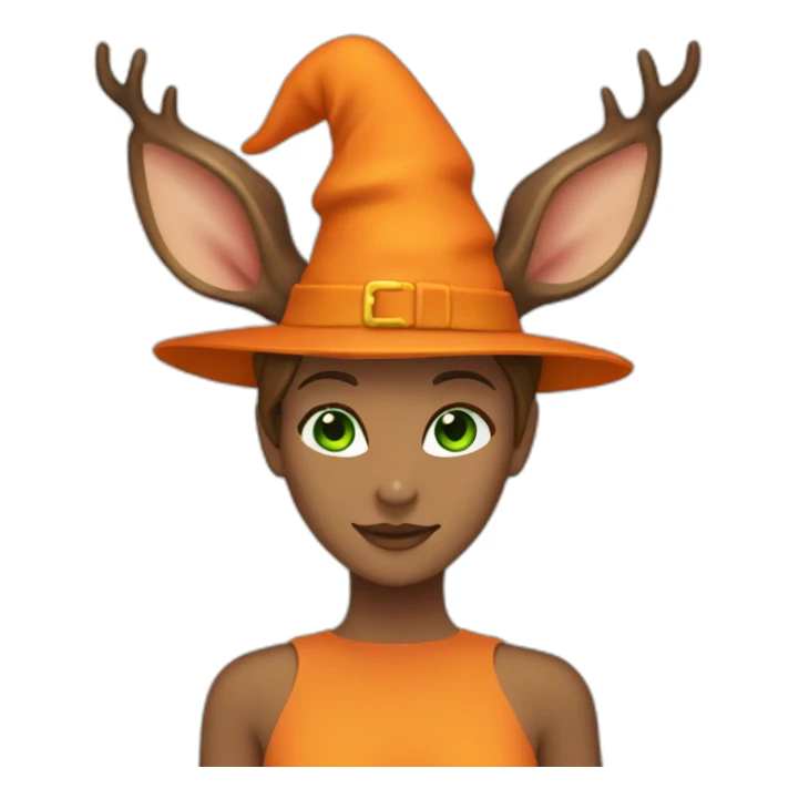 single female deer in a orange witch hat with green eyes and brown hair sticker