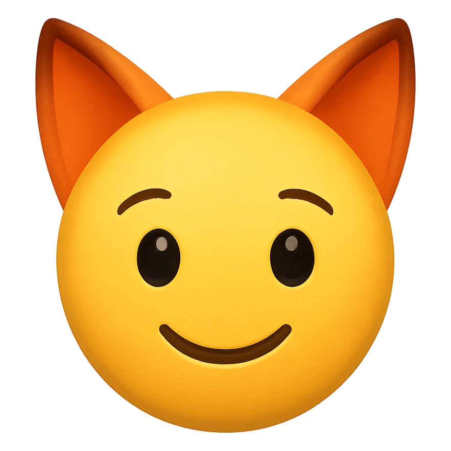yellow face with orange fox ears emoji, digital illustration sticker