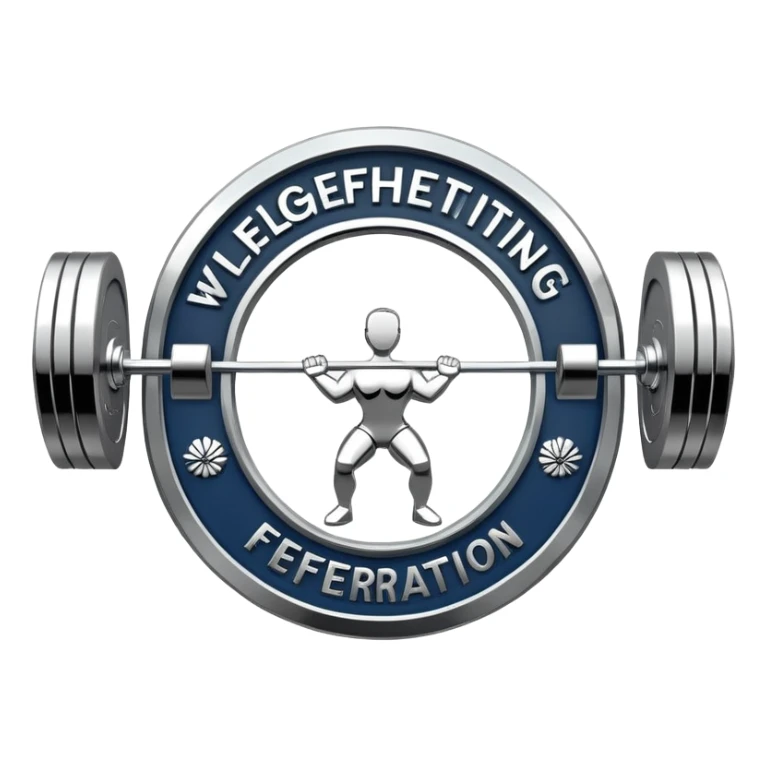 An emblem representing the World Weightlifting Federation with a stylized barbell and global elements. Bold text and clean lines symbolize strength, unity, and competition. Modern, dynamic design with a transparent background. sticker