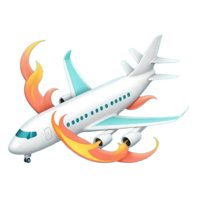 Minimalist flame combined with airplane outline icon, thin contour, monoline vector, premium travel promo emoji, aqua teal and light coral, transparent background, 512x512 sticker