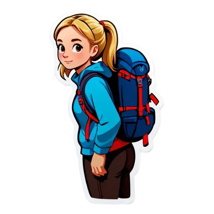 blonde backpacking girl in the mountains sticker