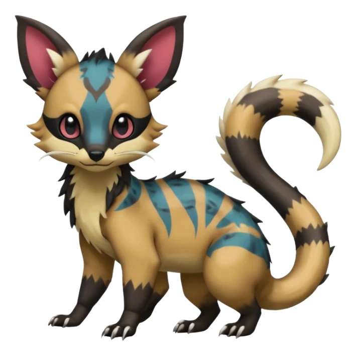 Rare warm-colored exotic cute epic aesthetic gothic colorful Salandit-Eevee-Civet-species-Fakemon-hybrid-creature, with wild markings, full body sticker