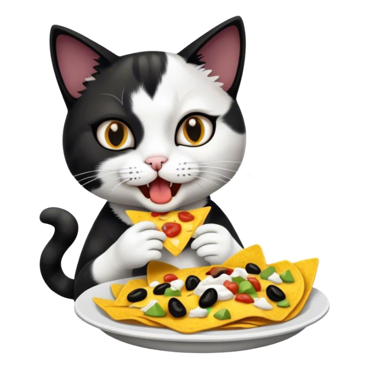 Black and white female cat eating nachos sticker