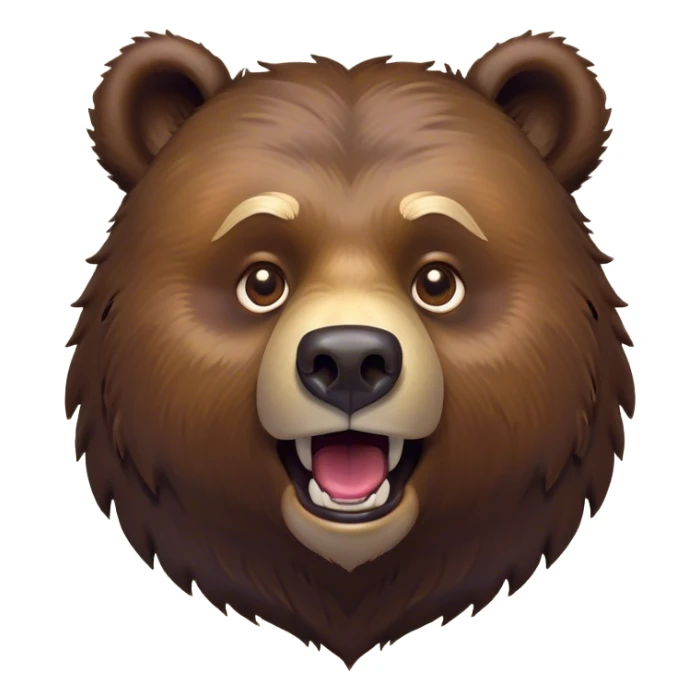 Cinematic Comical Grizzly Bear Portrait Emoji, Head tilted dramatically with an exaggeratedly amused expression, featuring a striking, rugged deep brown fur with bold fur texture, wide, expressive eyes filled with playful disbelief, Simplified yet hilariously expressive features, highly detailed, glowing with a slightly sassy glow, high shine, dramatic yet playful, stylized with an air of cheeky wilderness mischief, bright and endearing, soft glowing outline, capturing the essence of a spirited and over-the-top grizzly, so meme-worthy it feels like it could roar its way into internet fame instantly! sticker